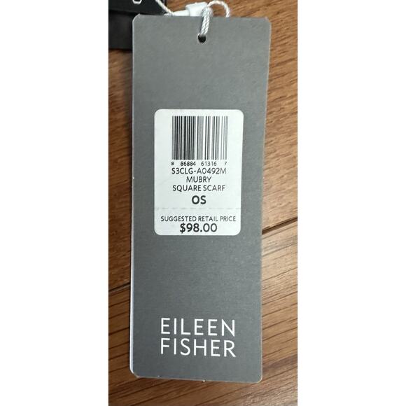 Eileen Fisher Womens Artisanal Silk Tasseled Square Scarf Wrap Blue Purple NWT - Picture 6 of 8